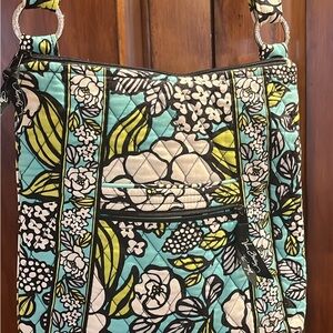 Vera Bradley Turquoise Floral Quilted Crossbody with Lime Accents